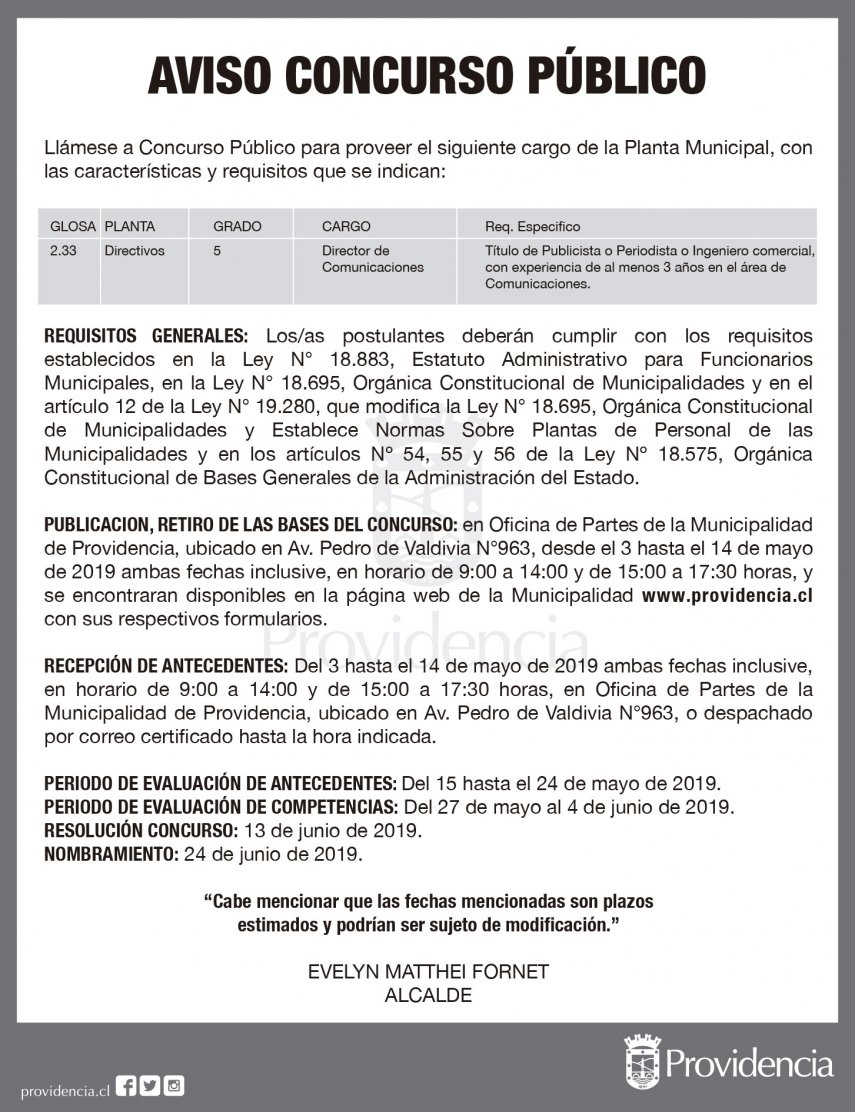 Concurso Público para proveer cargo director de Comunicaciones